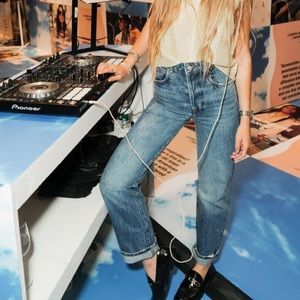 Leandra Medine X MANGO High Rise Straight Button Fly Jeans